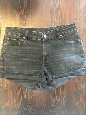 American Eagle Outfitters Black Rolled-Cuff Denim Shorts